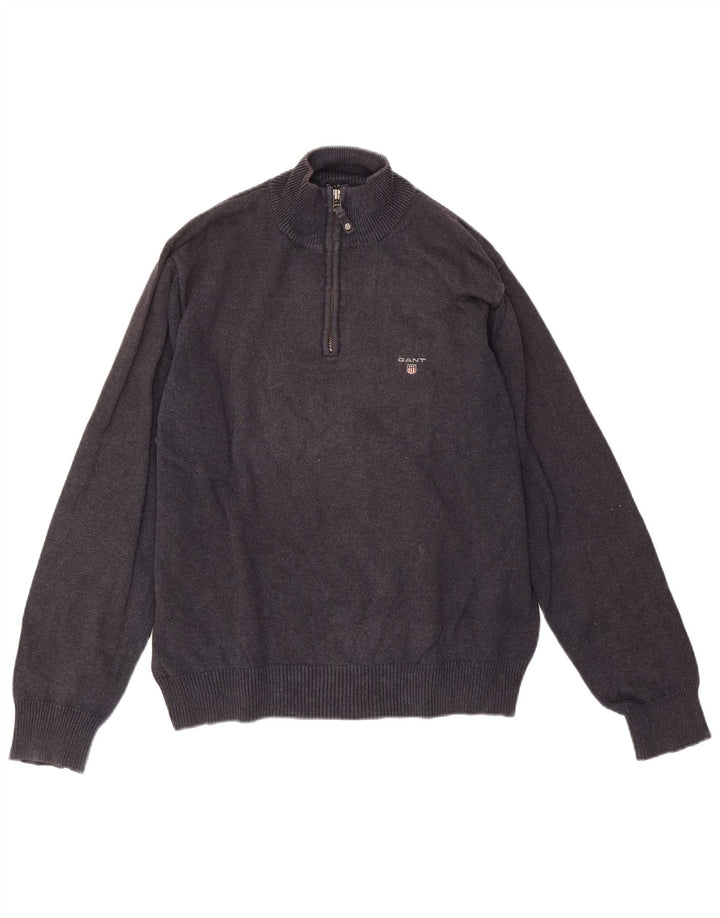 Gant Maglione da uomo con zip e collo in cotone medio blu navy screziato