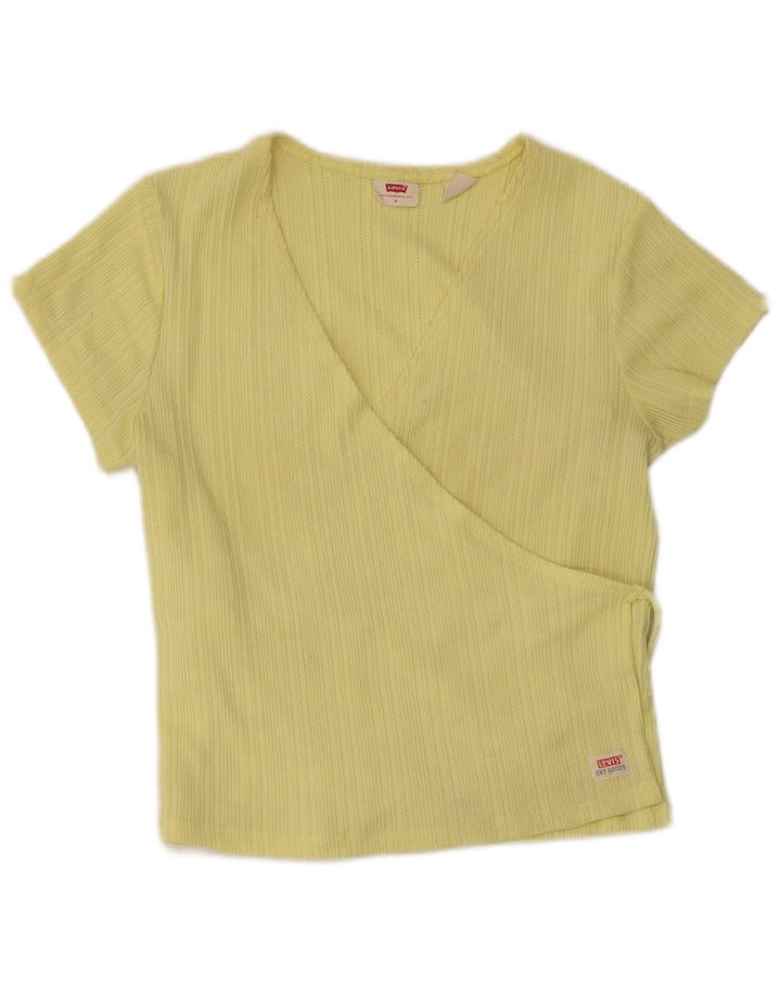 Levi's Donna Crop Wrap Cardigan Top UK 8 Piccolo Cotone Giallo