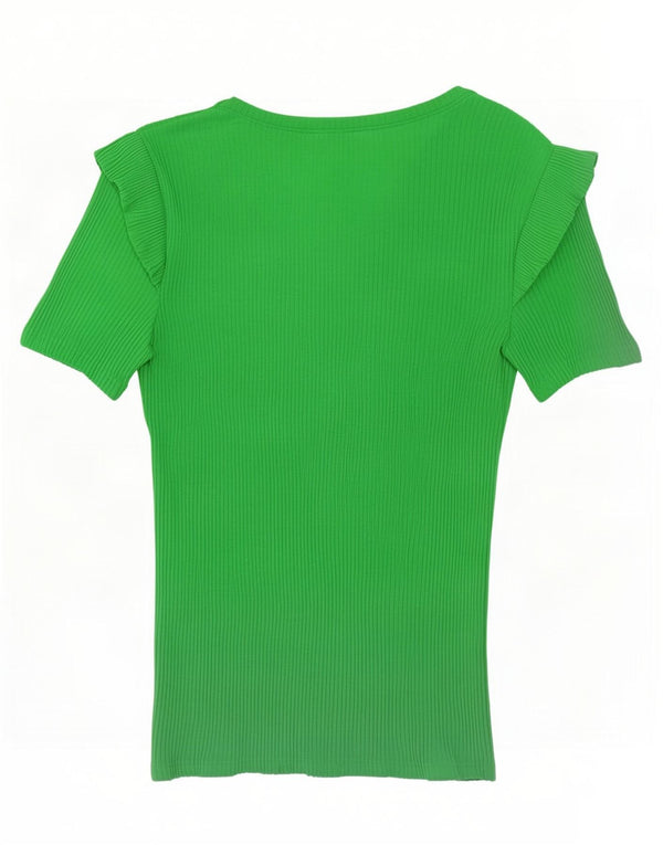 T-shirt corta da donna Zara UK 12 cotone verde medio
