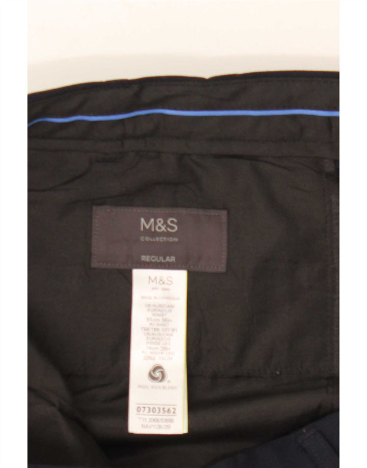 Pantaloni da abito regolari da uomo Marks & Spencer W36 L29 Lana blu navy