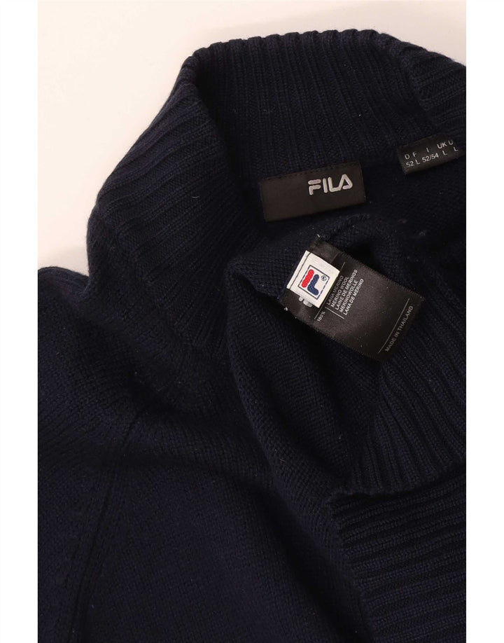 Maglione Fila da uomo con zip e collo, grande, in lana merino blu navy