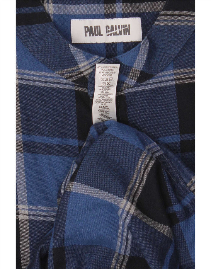 Camicia da uomo Paul Galvin XL in poliestere a quadri blu