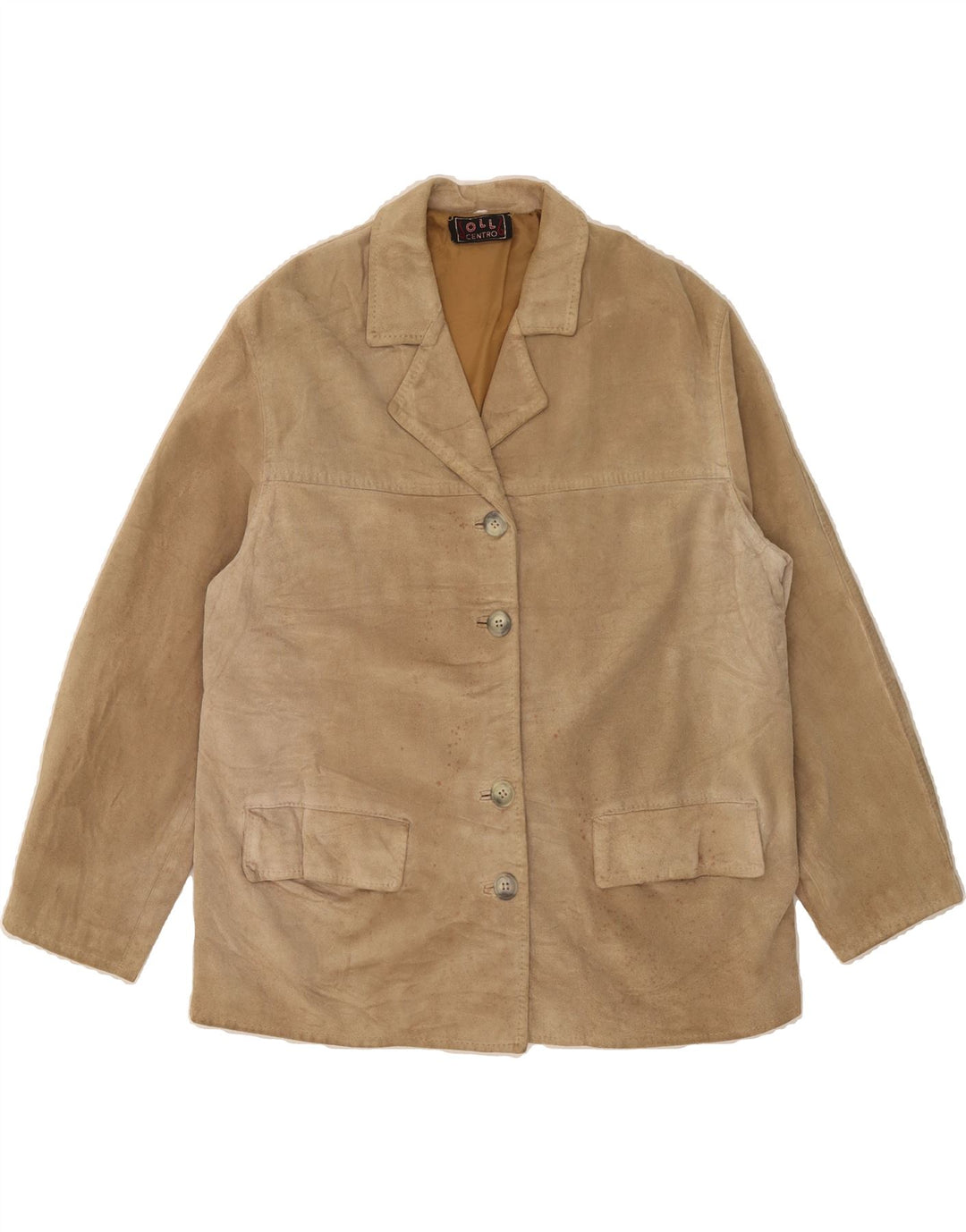 VINTAGE Womens Suede Jacket UK 16 Large Beige Vintage Vintage and Second-Hand Vintage from Messina Hembry 