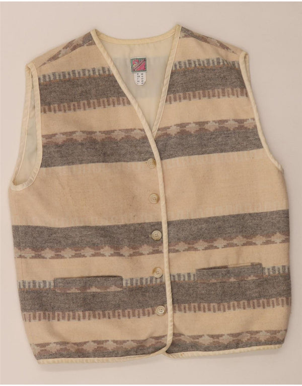 Gilet da donna vintage UK 14 grande lana geometrica beige