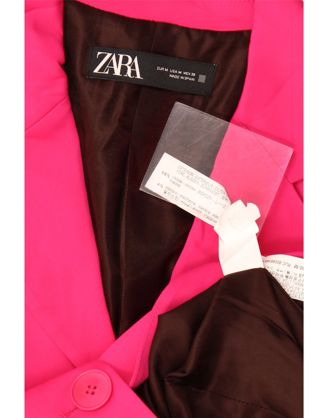 Giacca blazer a 2 bottoni da donna Zara UK 12 viscosa rosa medio