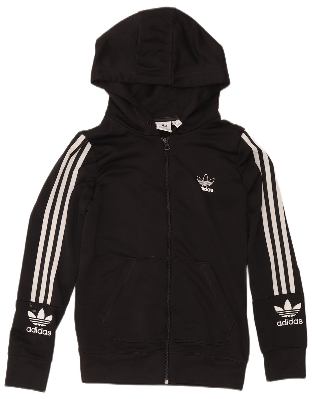 Maglione con cappuccio e zip grafica da donna Adidas UK 12 poliestere nero medio
