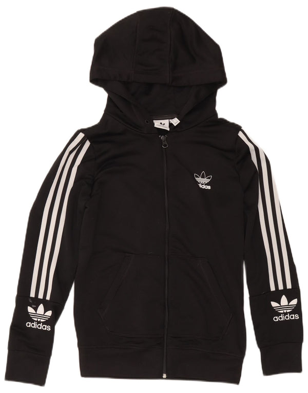 Maglione con cappuccio e zip grafica da donna Adidas UK 12 poliestere nero medio