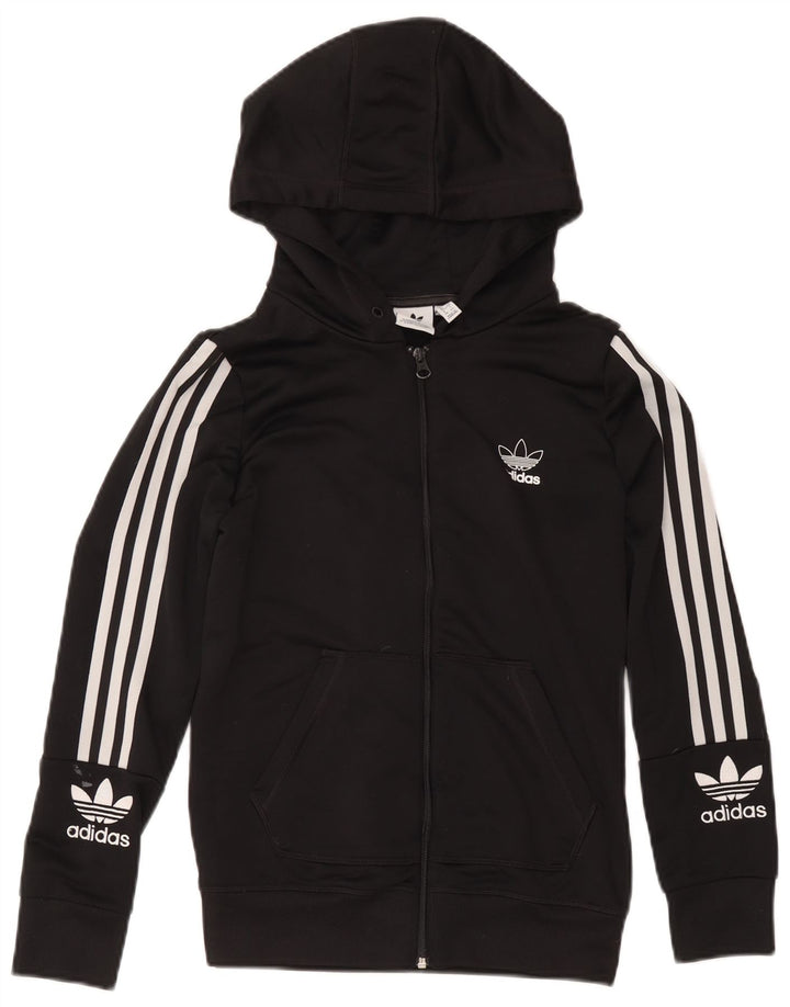 Maglione con cappuccio e zip grafica da donna Adidas UK 12 poliestere nero medio