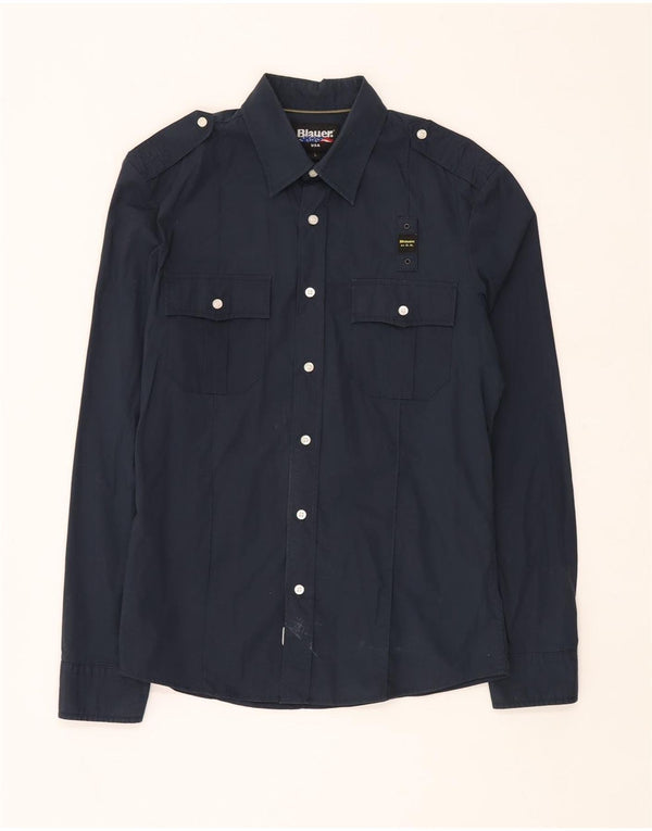 Camicia Militare Uomo Blauer Taglia Grande in Cotone Blu Navy