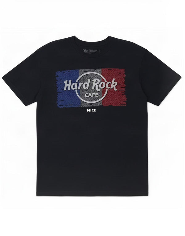 T-shirt grafica da uomo dell'Hard Rock Cafe, top in cotone medio blu navy