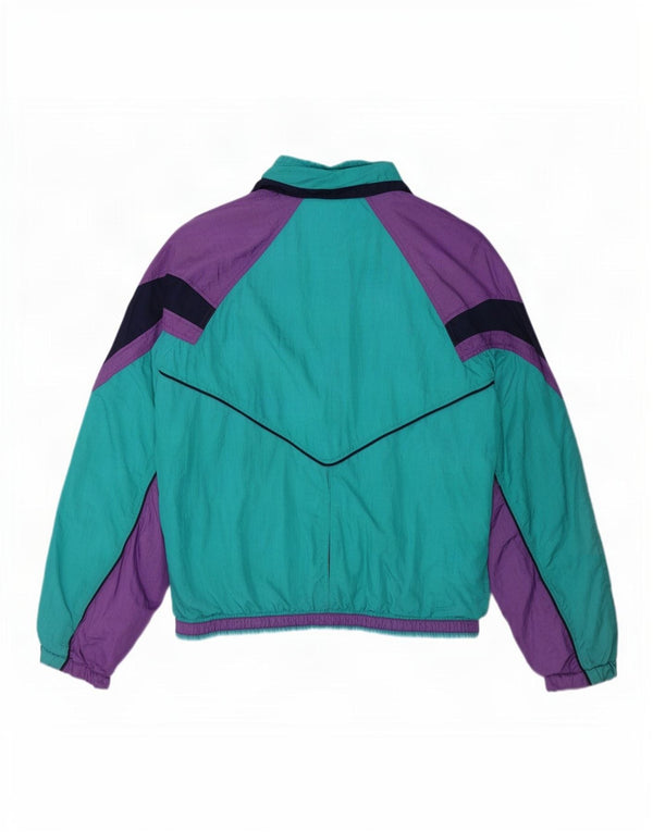 Giacca da tuta da donna vintage UK 16 grande verde color block retrò