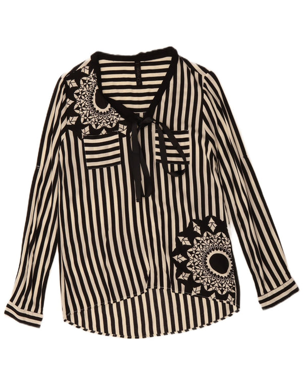 DESIGUAL Donna Camicia con cravatta grafica sul davanti UK 12 Media a righe nere