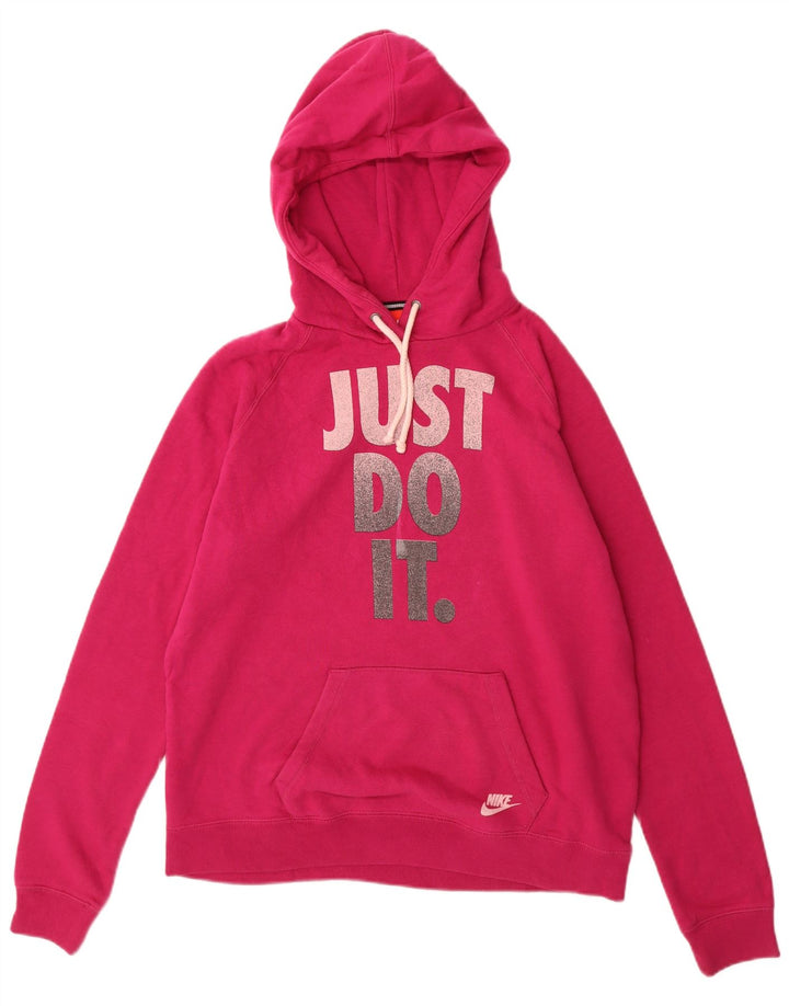 Felpa con cappuccio grafica NIKE da donna UK 16 grande cotone rosa