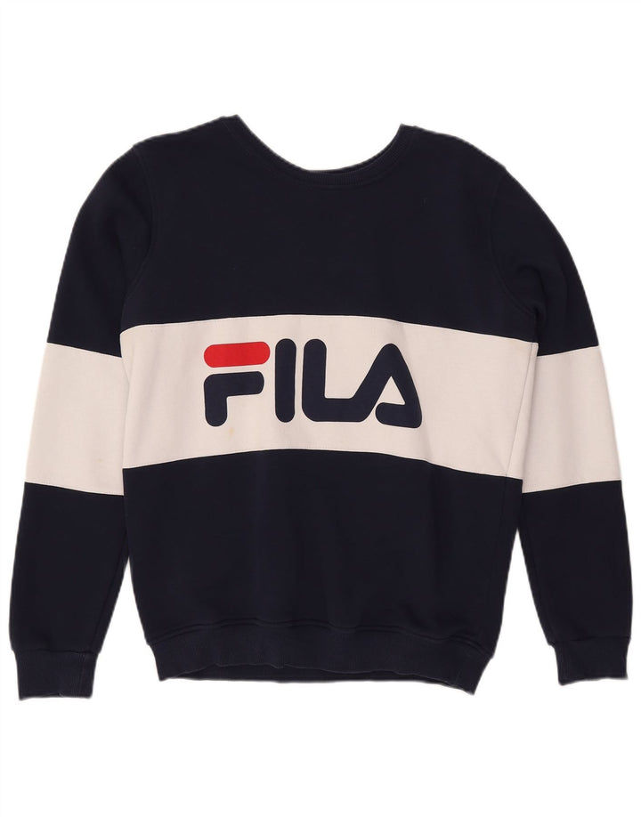 Felpa grafica da donna FILA Maglione UK 12 Medium Blu Navy Colourblock
