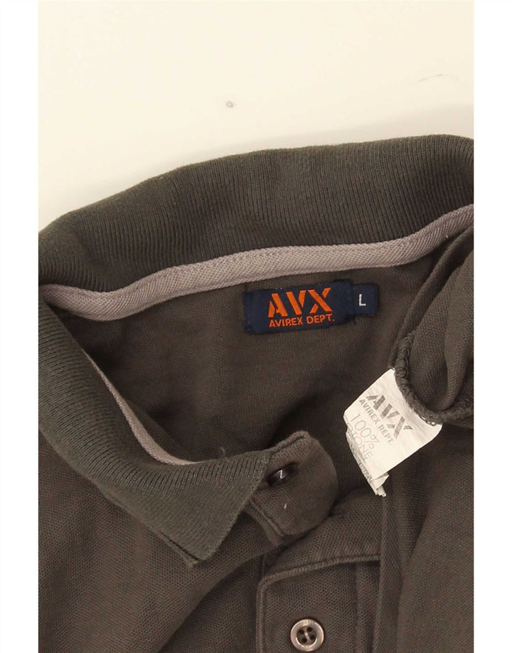 Polo da uomo Avirex grande in cotone a righe grigie