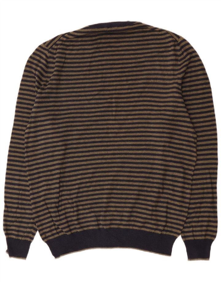 Crew Clothing Maglione da uomo con collo in cotone medio a righe blu navy