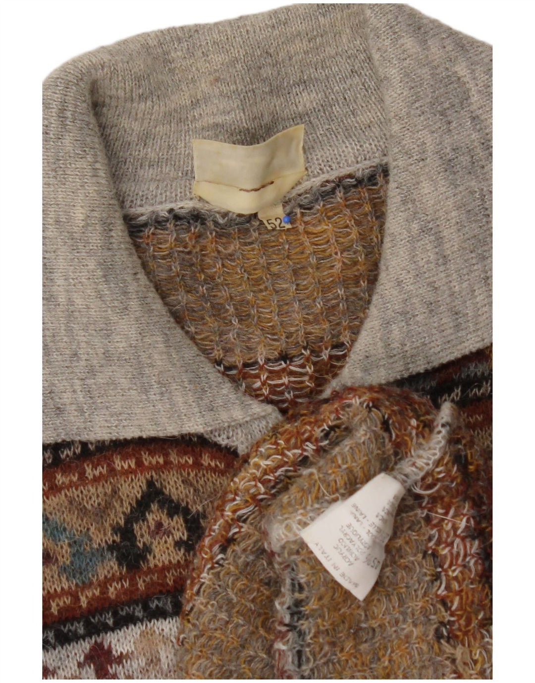 Maglione maglione collo alto da uomo VINTAGE IT 52 Large Marrone Fair Isle Acrilico