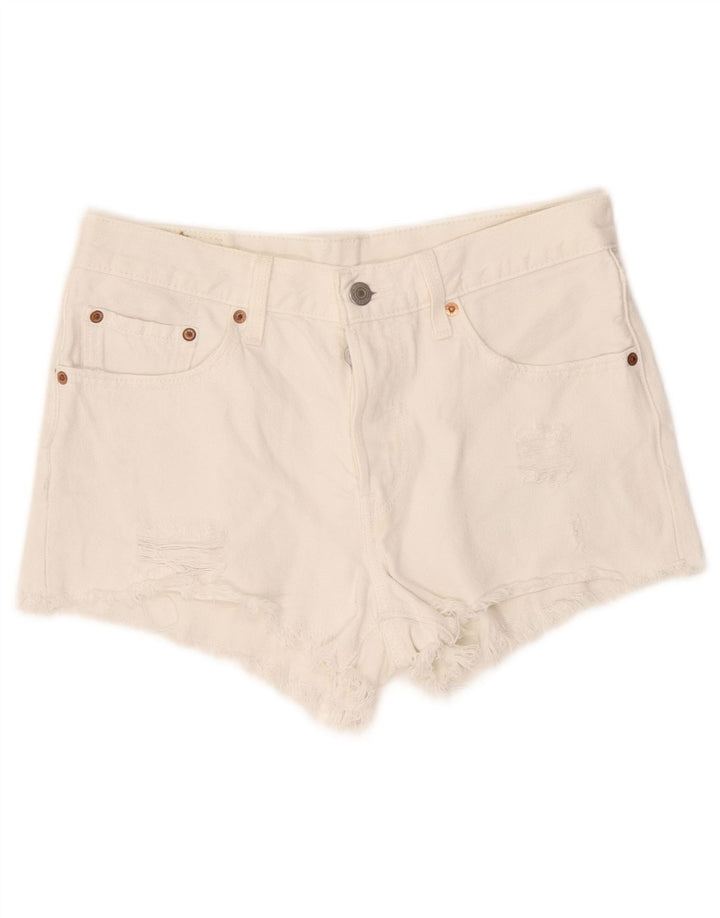 Pantaloncini di jeans invecchiati 501 Levi's da donna W26 piccoli in cotone bianco