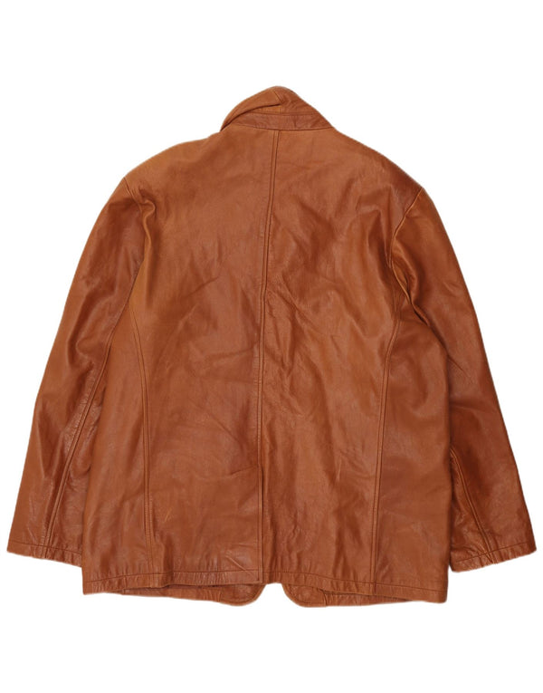 Giacca blazer a 3 bottoni in pelle vintage da uomo UK 46 3XL in pelle marrone