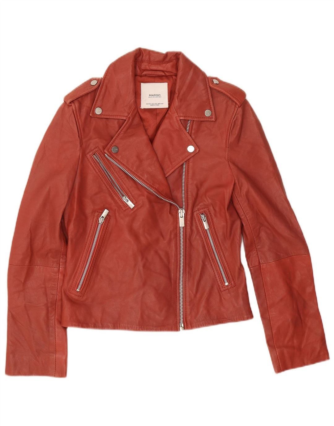 Giacca da motociclista in pelle da donna Mango UK 6 XS in pelle rossa
