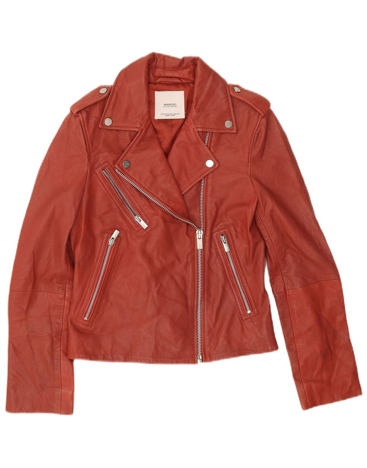 Giacca da motociclista in pelle da donna Mango UK 6 XS in pelle rossa