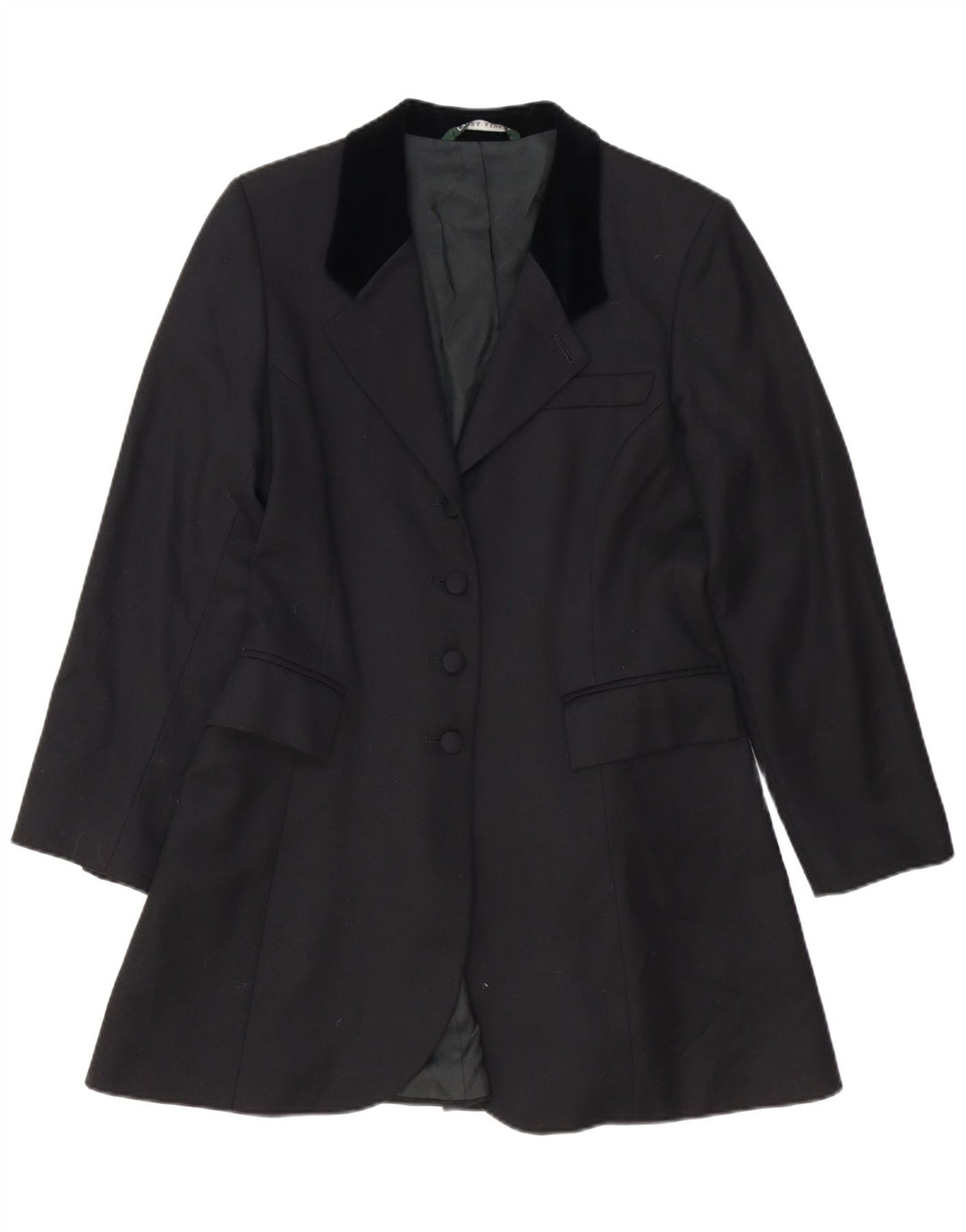 LAURA ASHLEY Giacca blazer lunga da donna a 4 bottoni UK 14 Grande lana nera