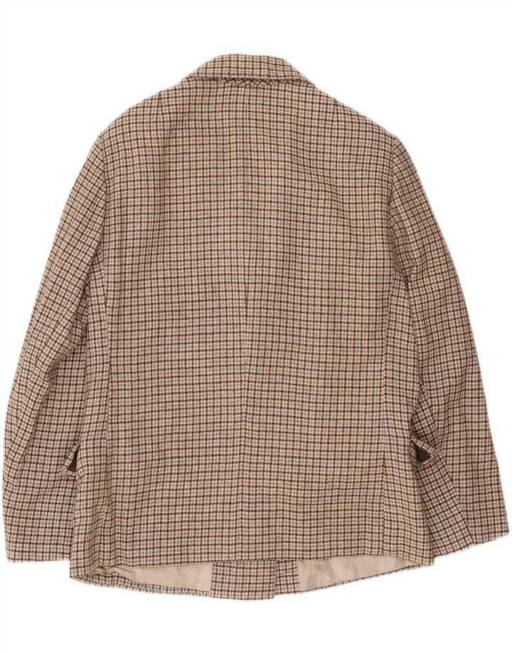Giacca blazer vintage da donna a 3 bottoni UK 16 grande quadretto marrone