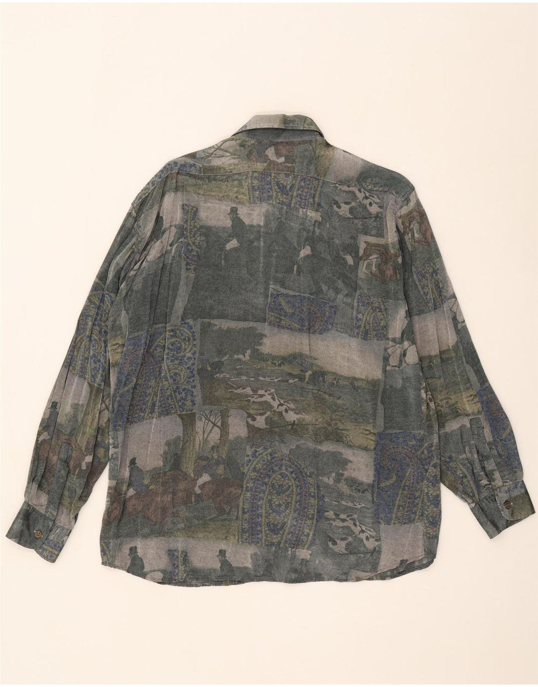 Camicia vintage da uomo con motivo astratto Rayon medio multicolore