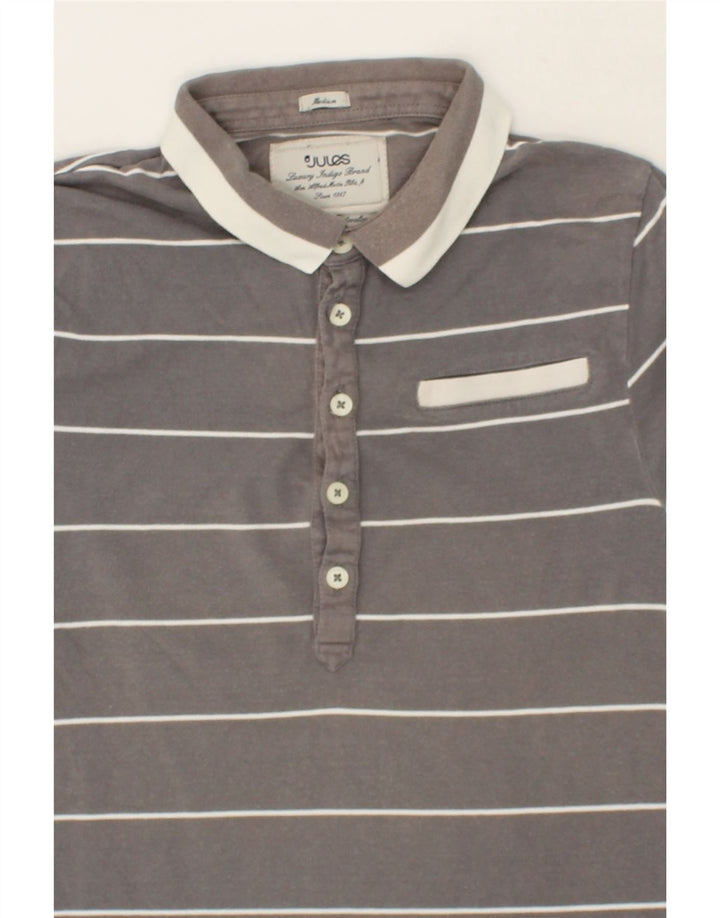 JULES Mens Polo Shirt Medium Grey Striped Cotton Vintage Jules and Second-Hand Jules from Messina Hembry 