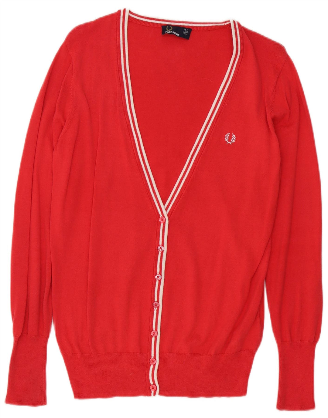 Maglione cardigan da donna Fred Perry UK 10 piccolo cotone rosso