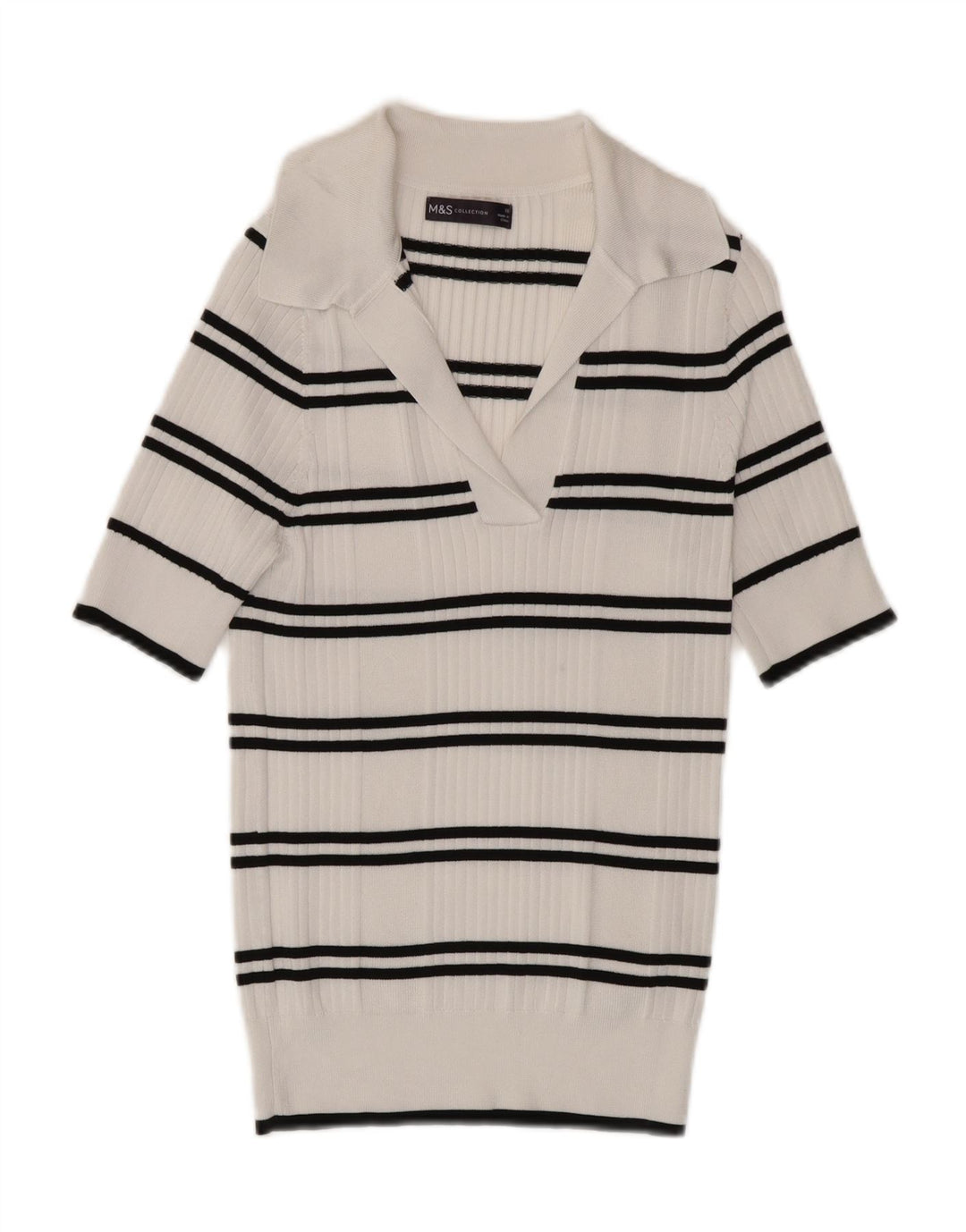 MARKS & SPENCER Womens Polo Neck Jumper Sweater UK 10 Small White Striped