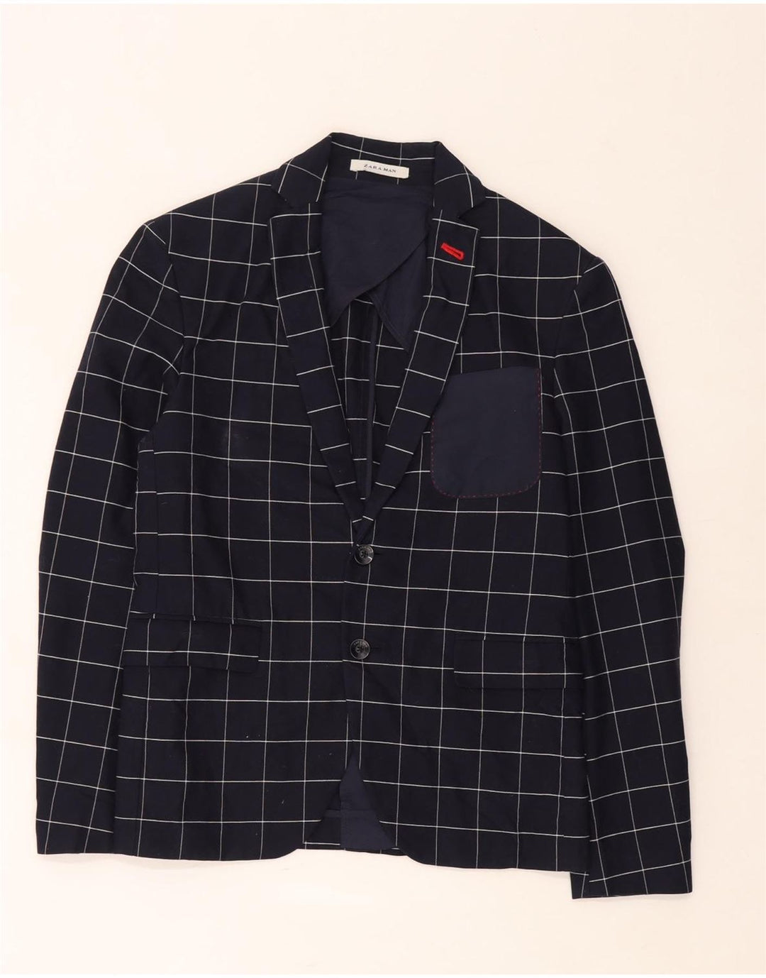 Giacca blazer da uomo a 2 bottoni Zara EU 46 piccola in cotone a quadri blu navy