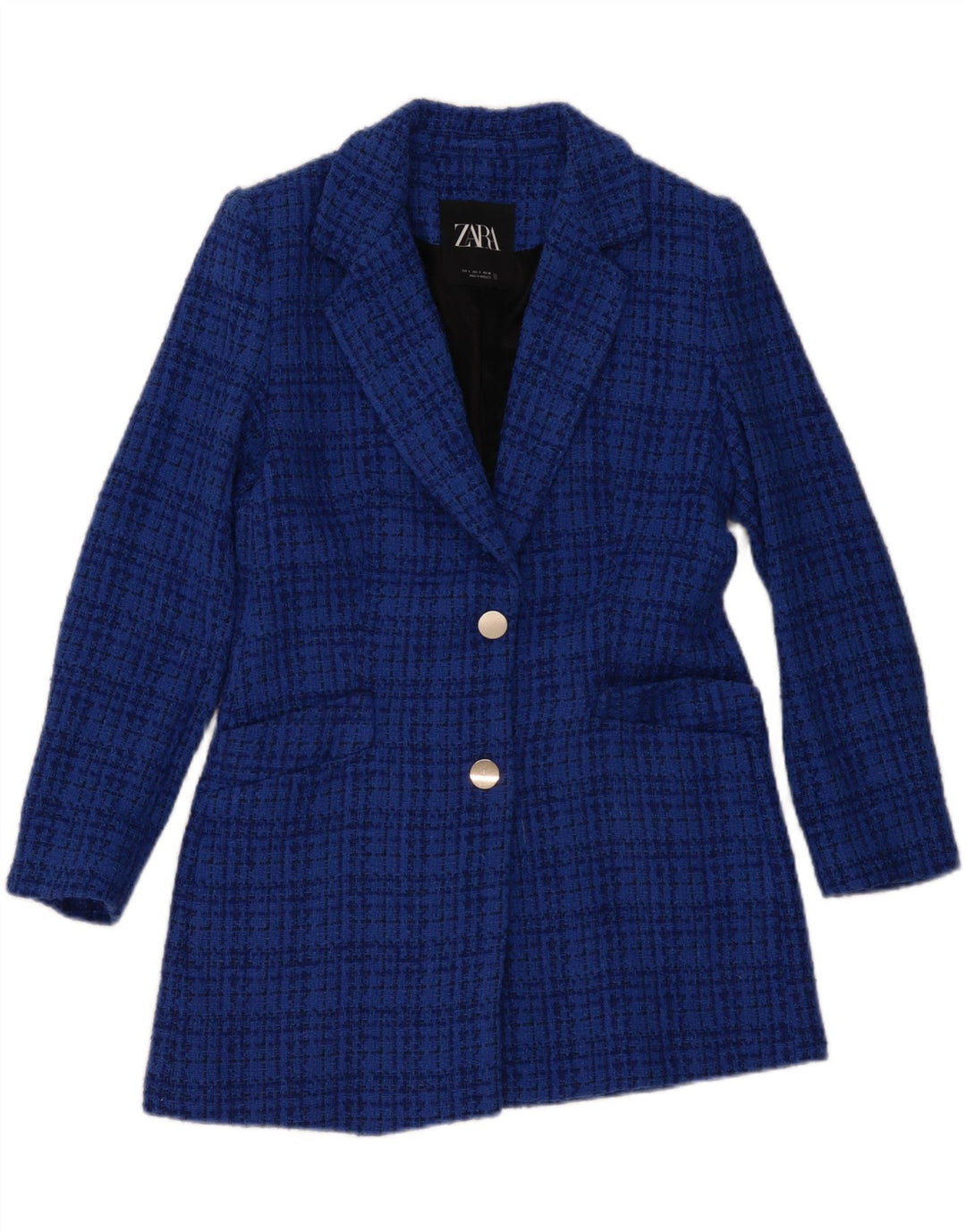 Giacca blazer a 2 bottoni da donna Zara UK 10 piccolo cotone a quadri blu
