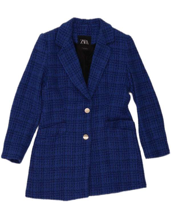 Giacca blazer a 2 bottoni da donna Zara UK 10 piccolo cotone a quadri blu
