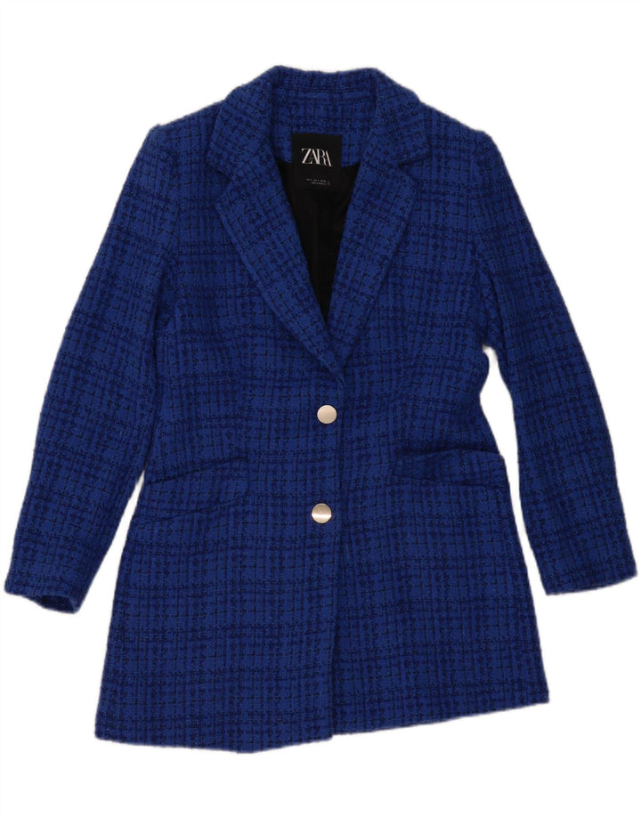 Giacca blazer a 2 bottoni da donna Zara UK 10 piccolo cotone a quadri blu