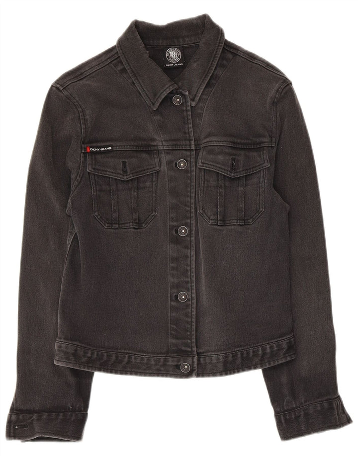 Giacca in denim corto da donna Dkny UK 14 grande cotone grigio