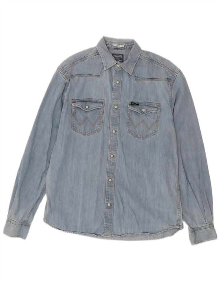 Camicia di jeans casual da uomo WRANGLER piccola in cotone blu