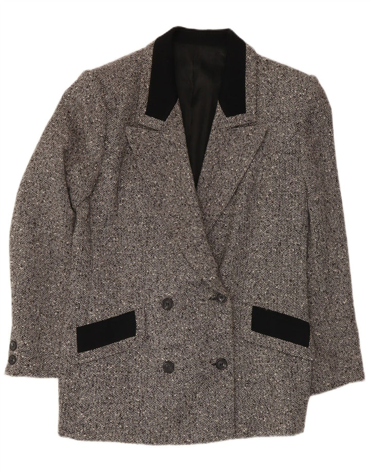 Giacca blazer doppiopetto vintage da donna IT 48 XL a spina di pesce grigia