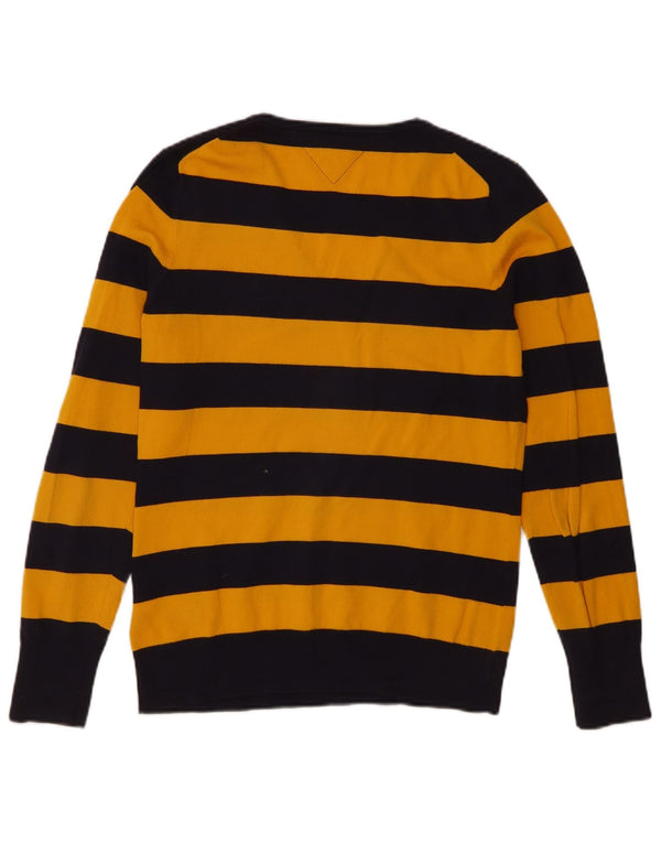 Maglione maglione con scollo a V da donna Tommy Hilfiger UK 14 grandi righe gialle