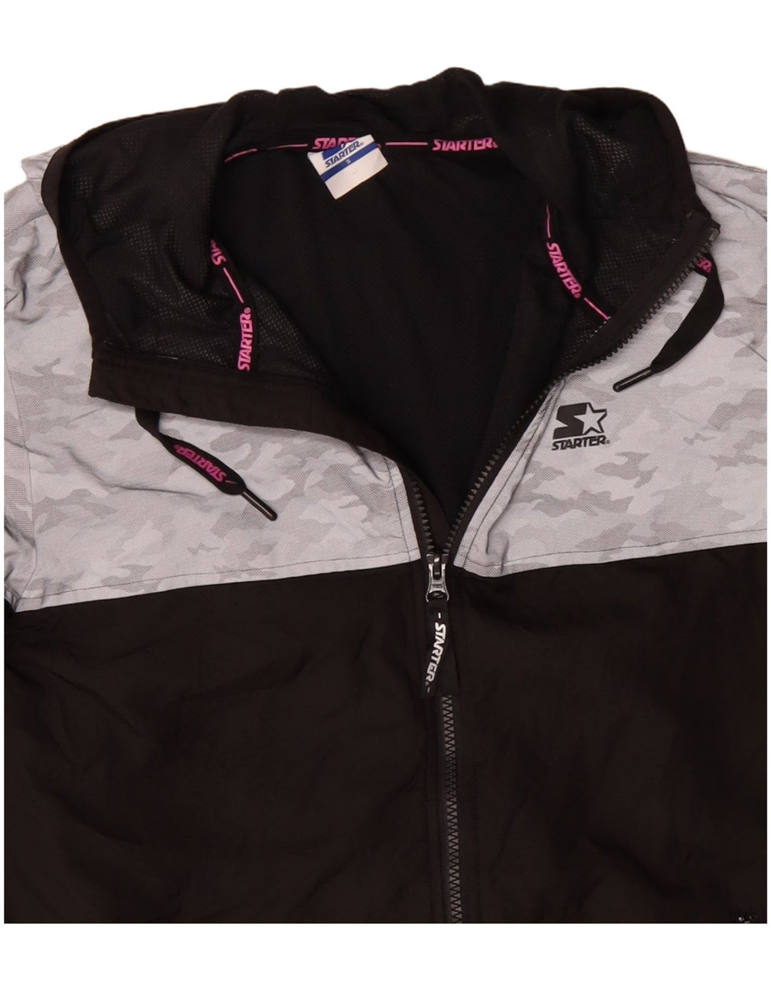 Giacca antipioggia con cappuccio grafico da donna STARTER UK 10 Small Black Camouflage