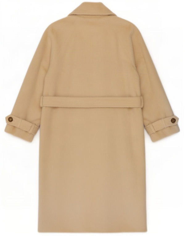 Cappotto doppiopetto vintage in pelliccia sintetica da donna UK 14 Beige medio
