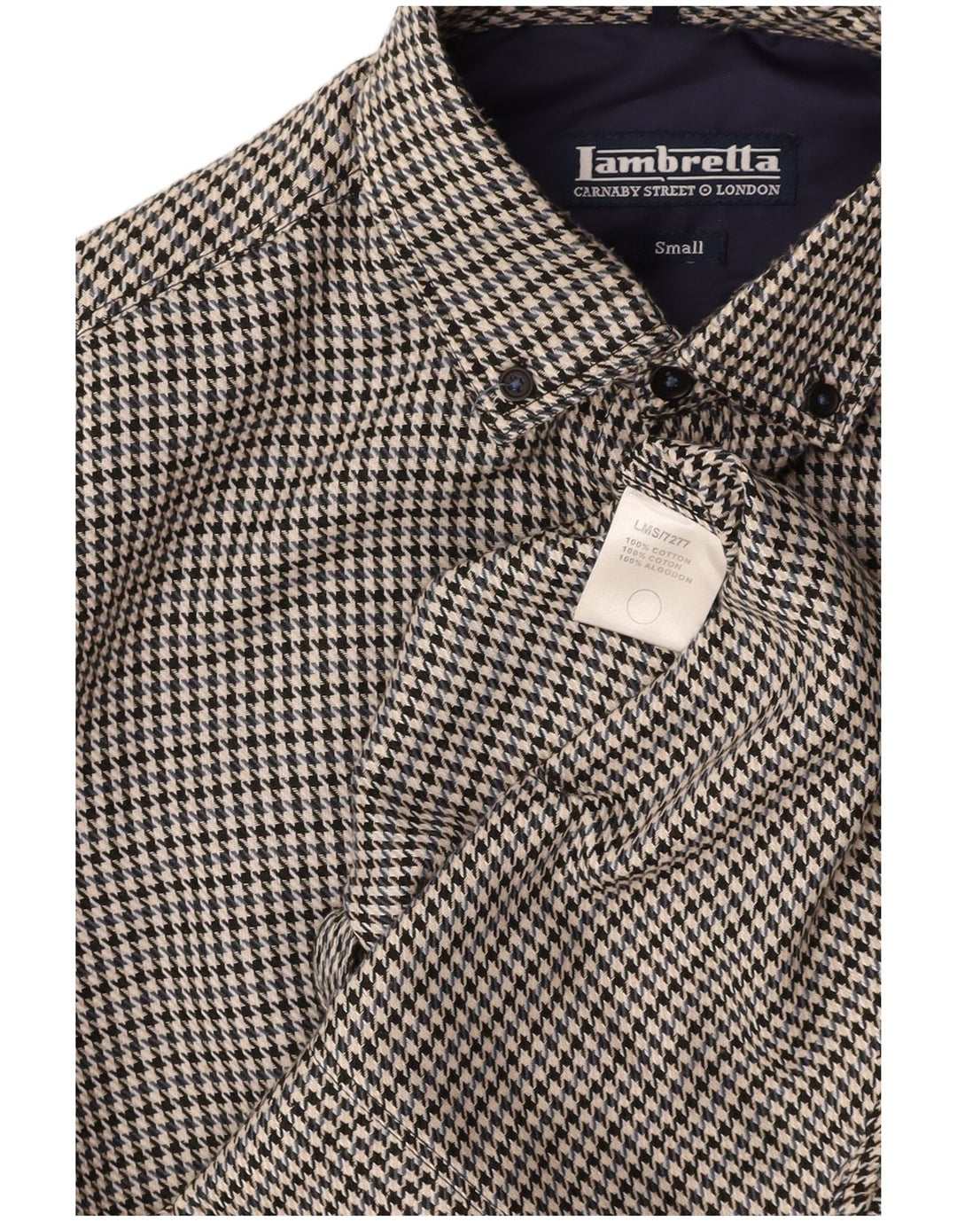 LAMBRETTA Camicia da uomo in flanella piccola in cotone pied de poule nero