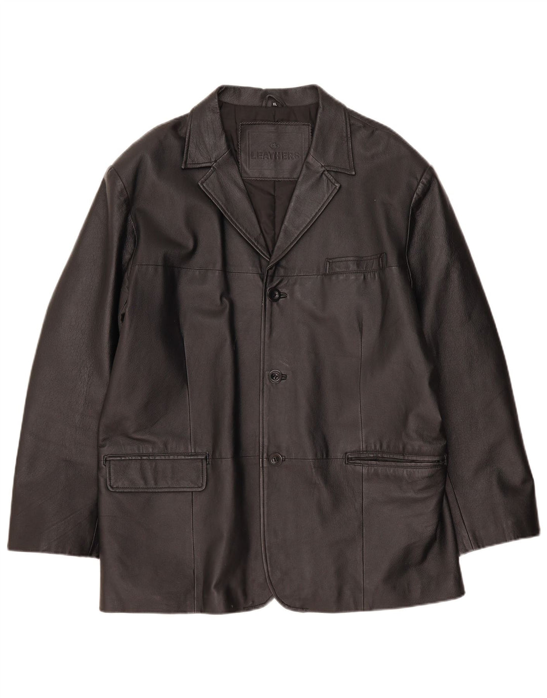 Giacca blazer in pelle vintage da uomo a 3 bottoni UK 42 XL in pelle nera