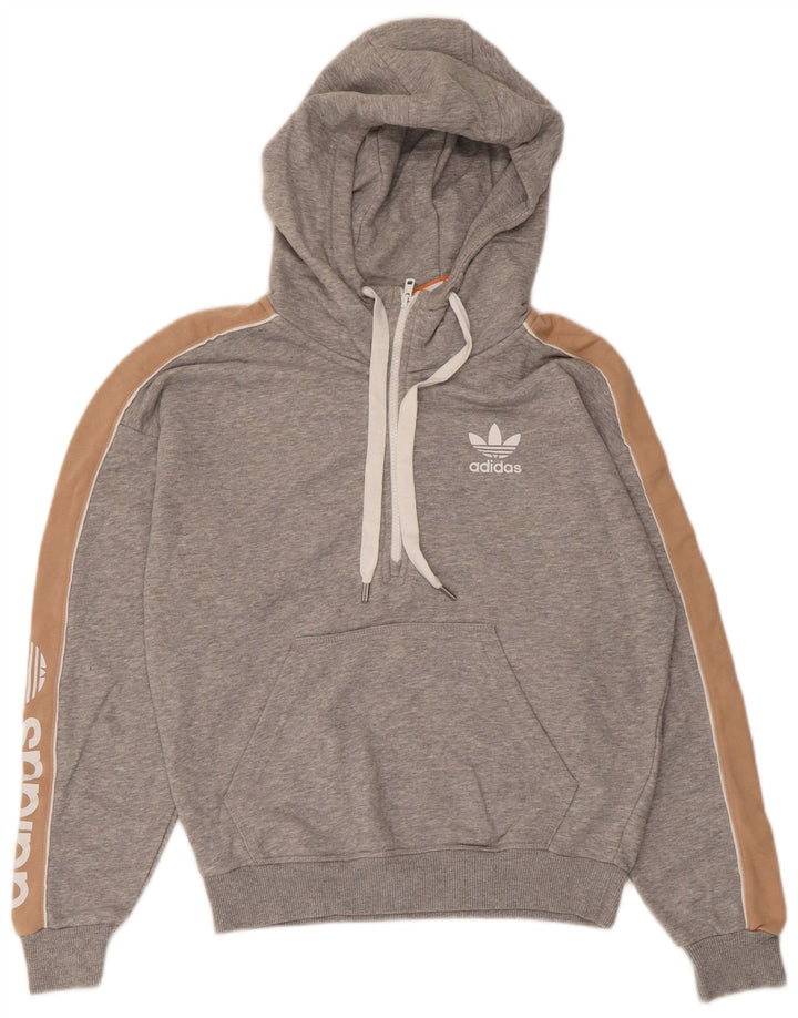 Felpa con cappuccio grafica oversize da donna Adidas UK 6 XS cotone grigio