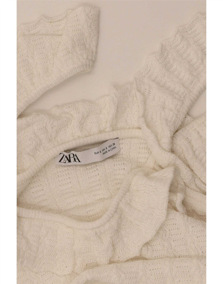 Top corto da donna con spalle scoperte Zara UK 8 piccolo bianco