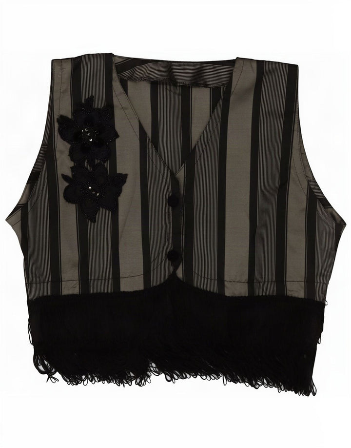 Gilet grafico da donna vintage UK 12 Acrilico a strisce grigio medio