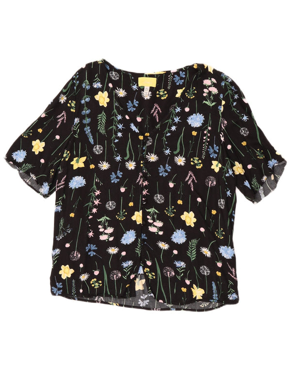 Joules Camicia a maniche corte da donna Camicetta UK 12 Viscosa floreale nera media
