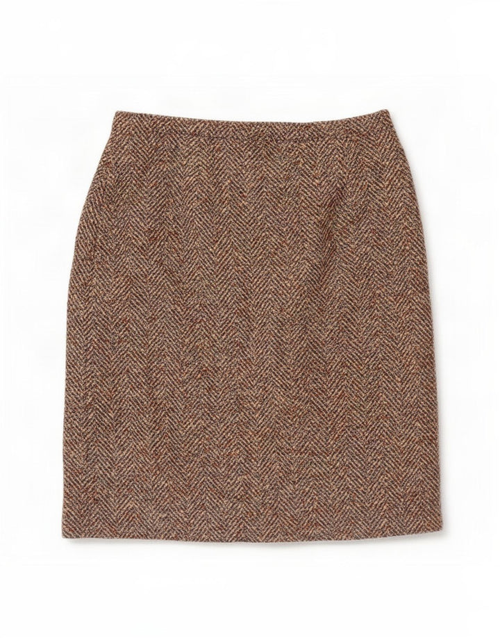Gonna a tubino vintage da donna media W30 marrone a spina di pesce