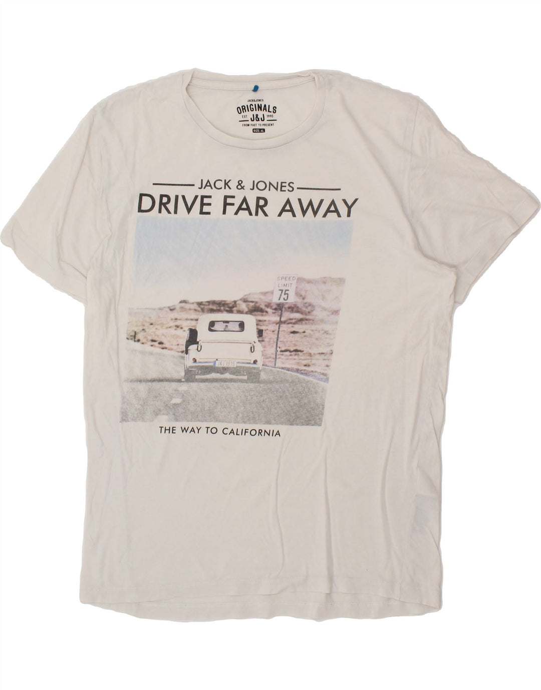 JACK & JONES Mens Graphic T-Shirt Top XL White Cotton Vintage Jack & Jones and Second-Hand Jack & Jones from Messina Hembry 