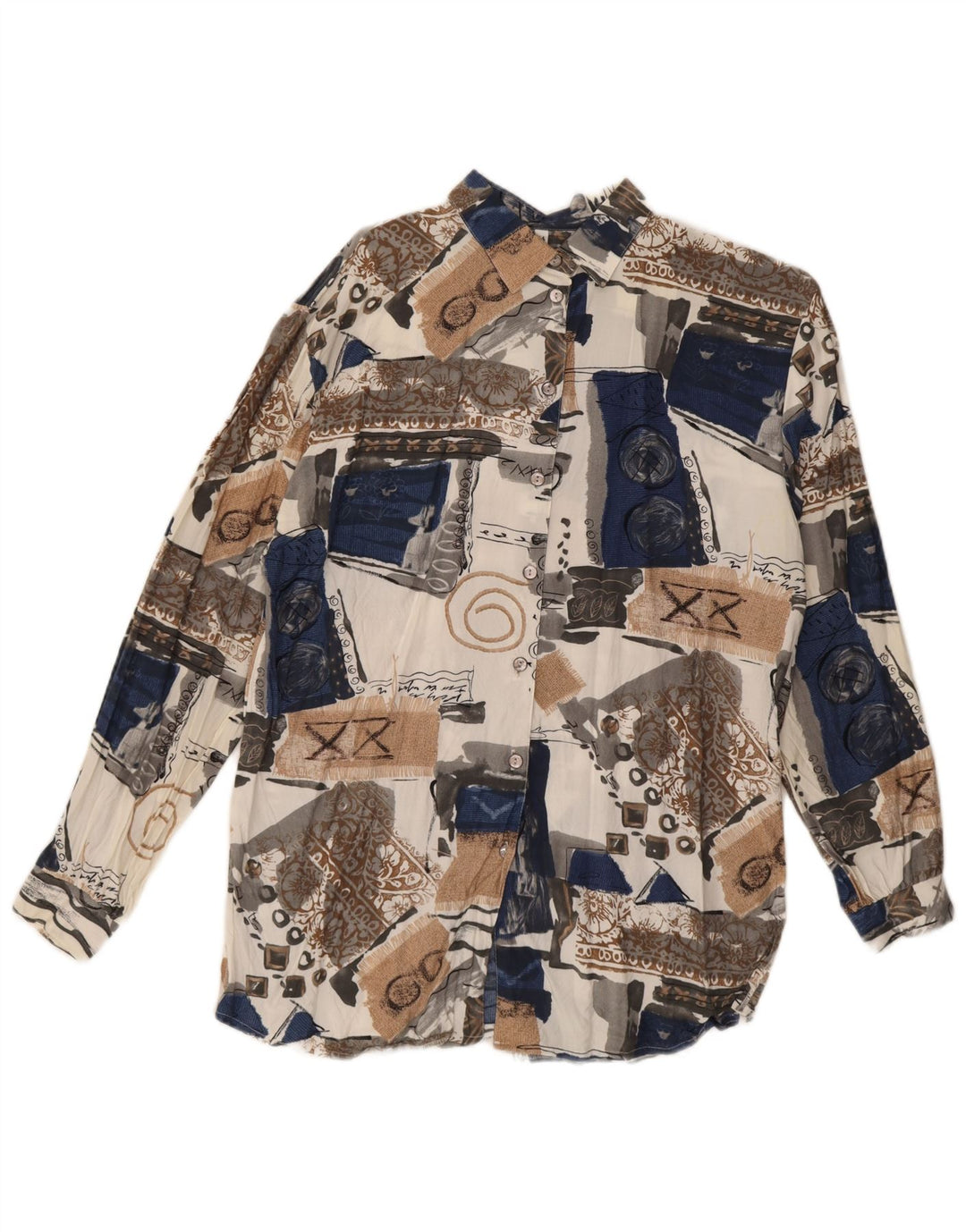 Camicia vintage da donna EU 44 XL Viscosa patchwork multicolore